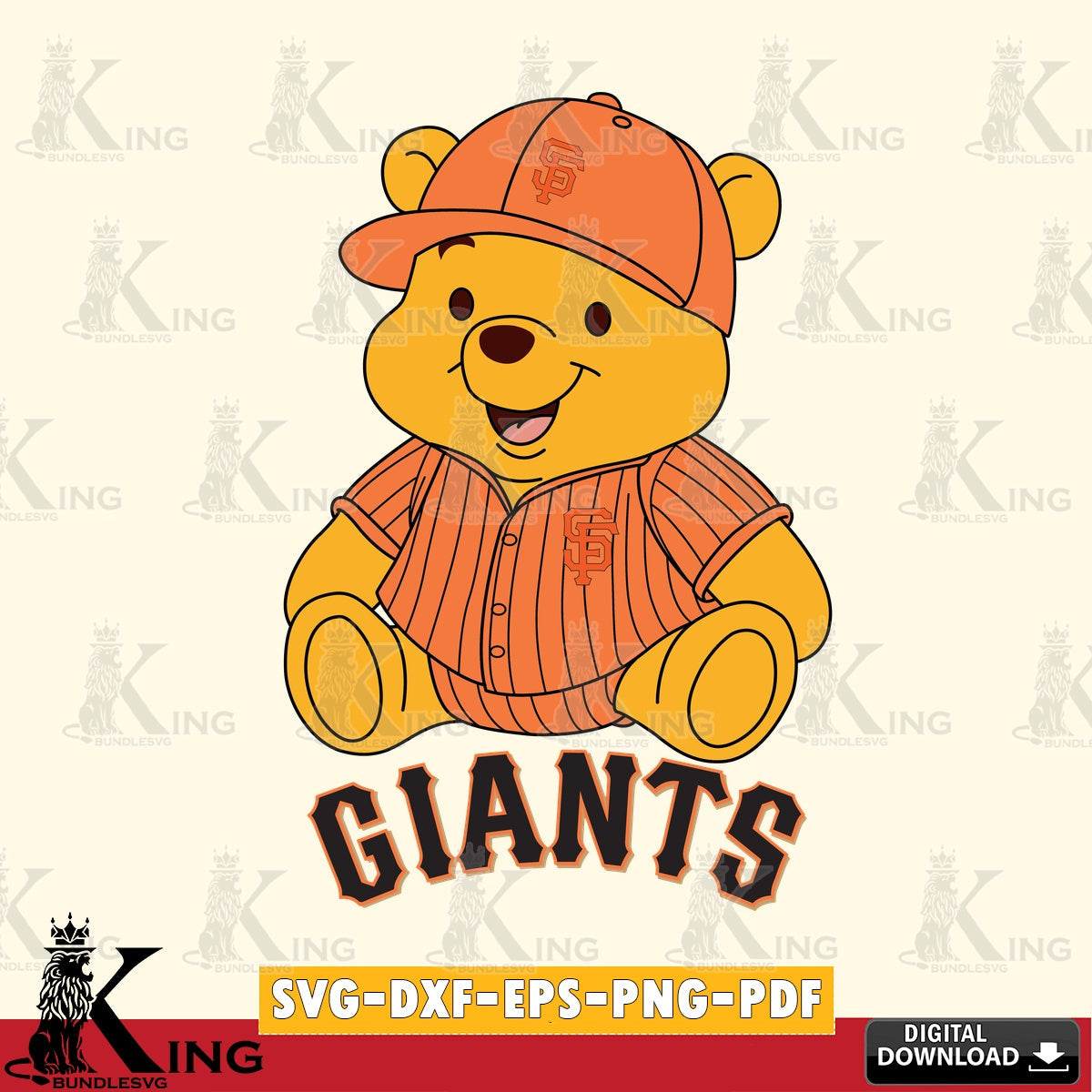 Eye-catching graphic of San Francisco Giants Winnie the Pooh playing baseball, a high-quality vector for DIY scrapbooking and