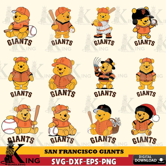 Jumbo collection of San Francisco Giants Winnie the Pooh MLB baseball bundle, high-quality vector for DIY scrapbooking and home