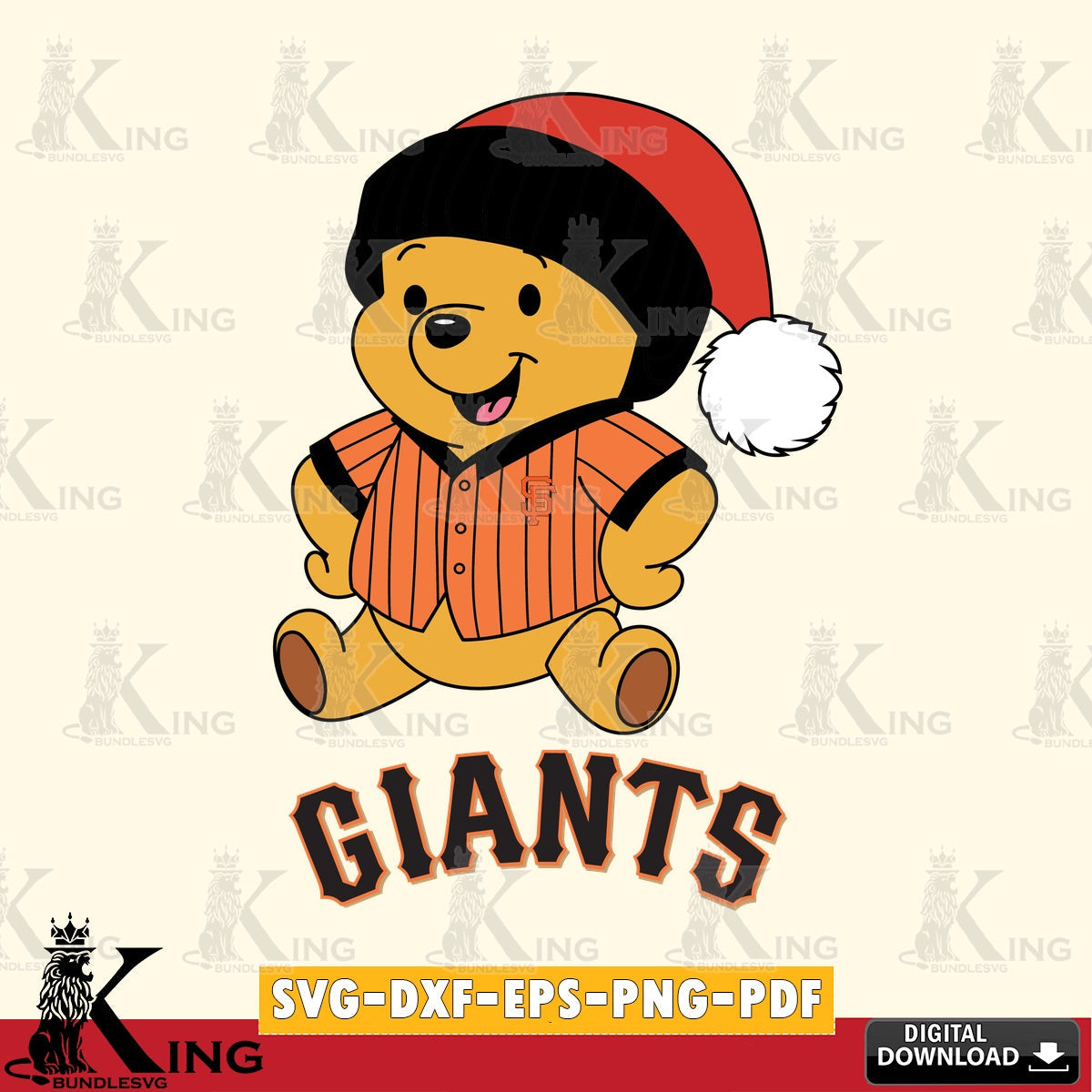 Digital clipart of San Francisco Giants Winnie the Pooh playing ball SVG PNG design suitable for Glowforge and laser cutting