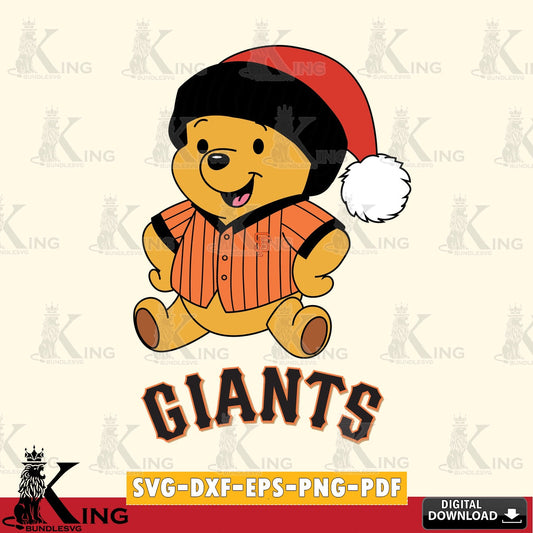 Digital clipart of San Francisco Giants Winnie the Pooh playing ball SVG PNG design suitable for Glowforge and laser cutting