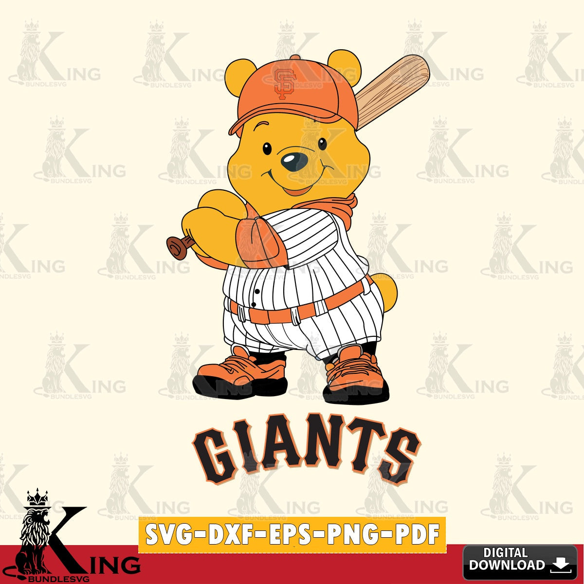Vector design showing San Francisco Giants Winnie the Pooh player baseball, cut file ideal for vinyl projects and T-shirt