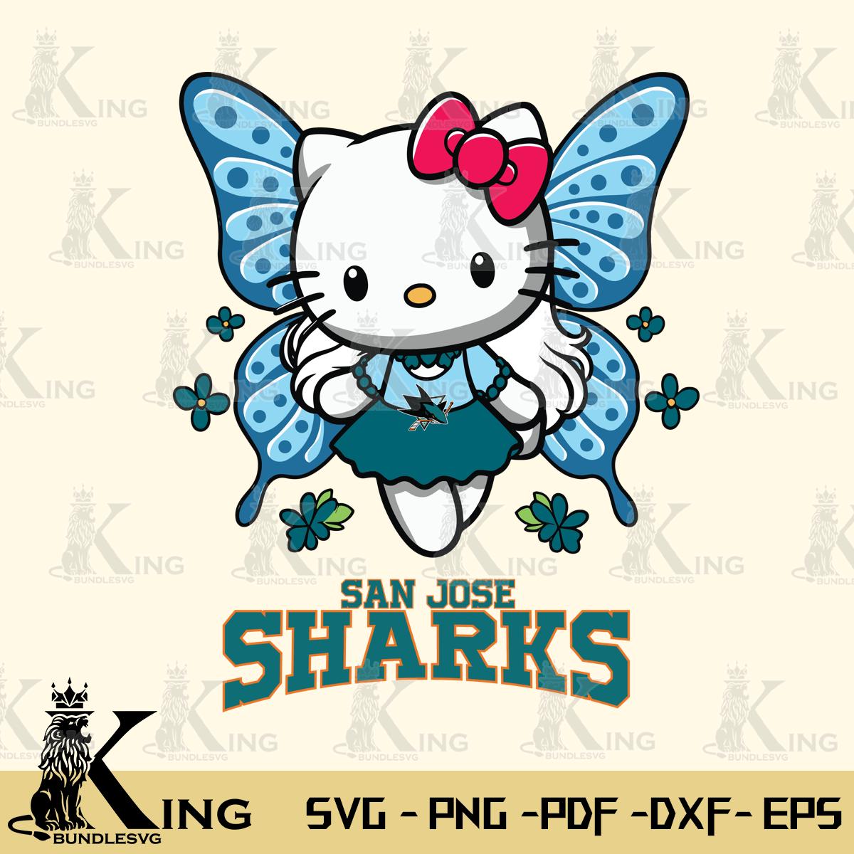 San Jose Sharks Butterfly Kitty Charm Svg Eps Dxf Png File, Digital Download