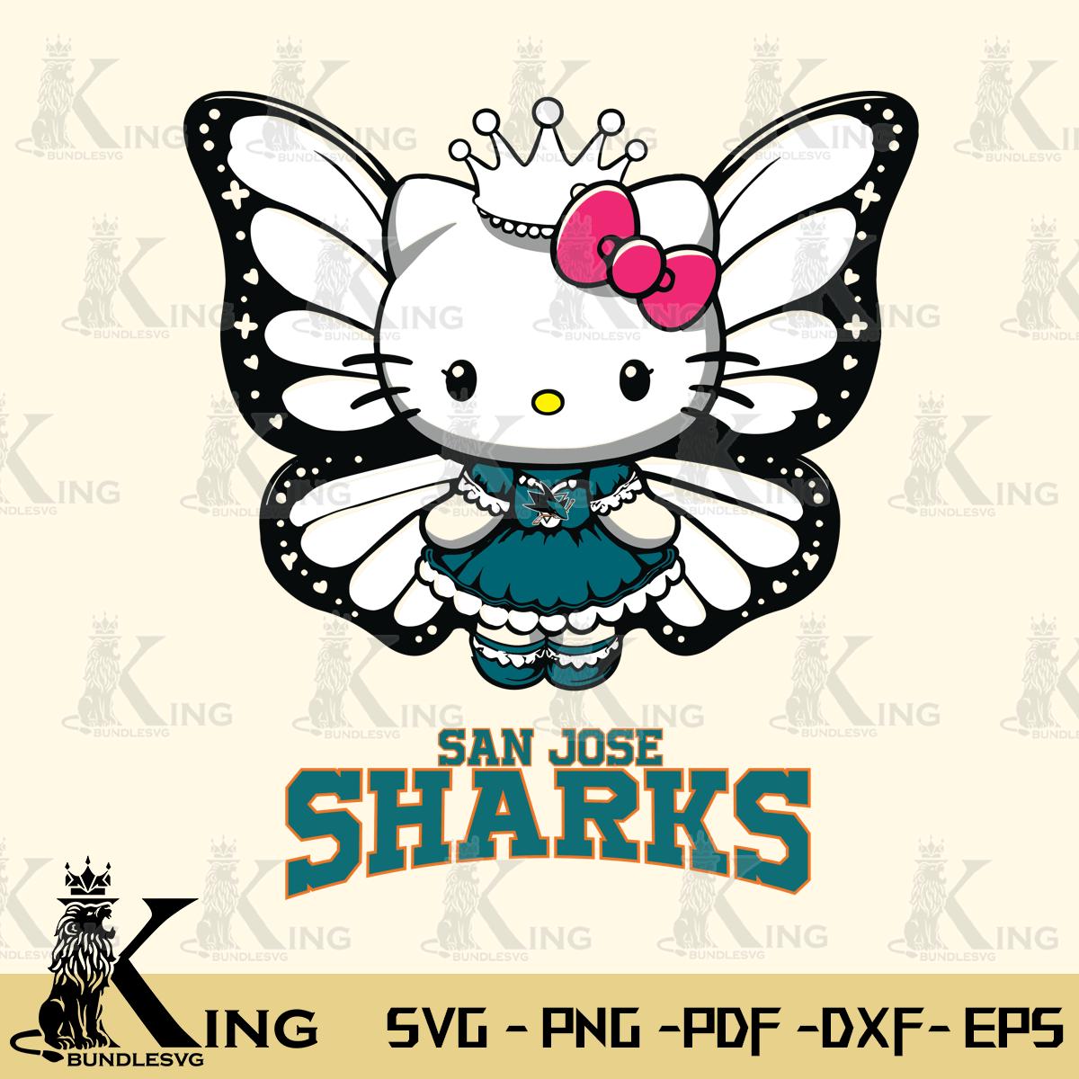 San Jose Sharks Kitty Wings & Flowers Svg Eps Dxf Png File, Digital Download