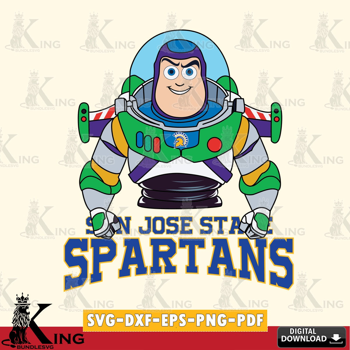 Artistic drawing of San José State Spartans Buzz Lightyear Football, vector illustration for POD merchandise and apparel