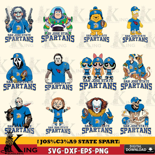 Mega bundle containing San José State Spartans Cartoon Football NCAA crafting file for iron-on transfer and vinyl decals