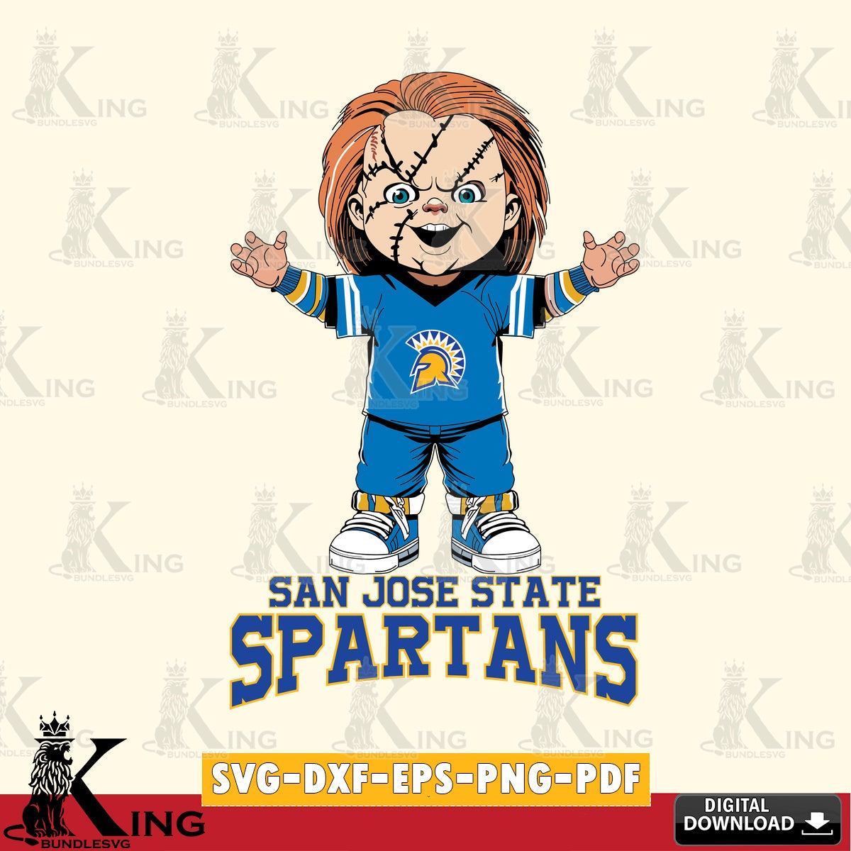 High-quality graphic of San José State Spartans Chucky Football, a digital download for Cricut Maker and paper crafts.