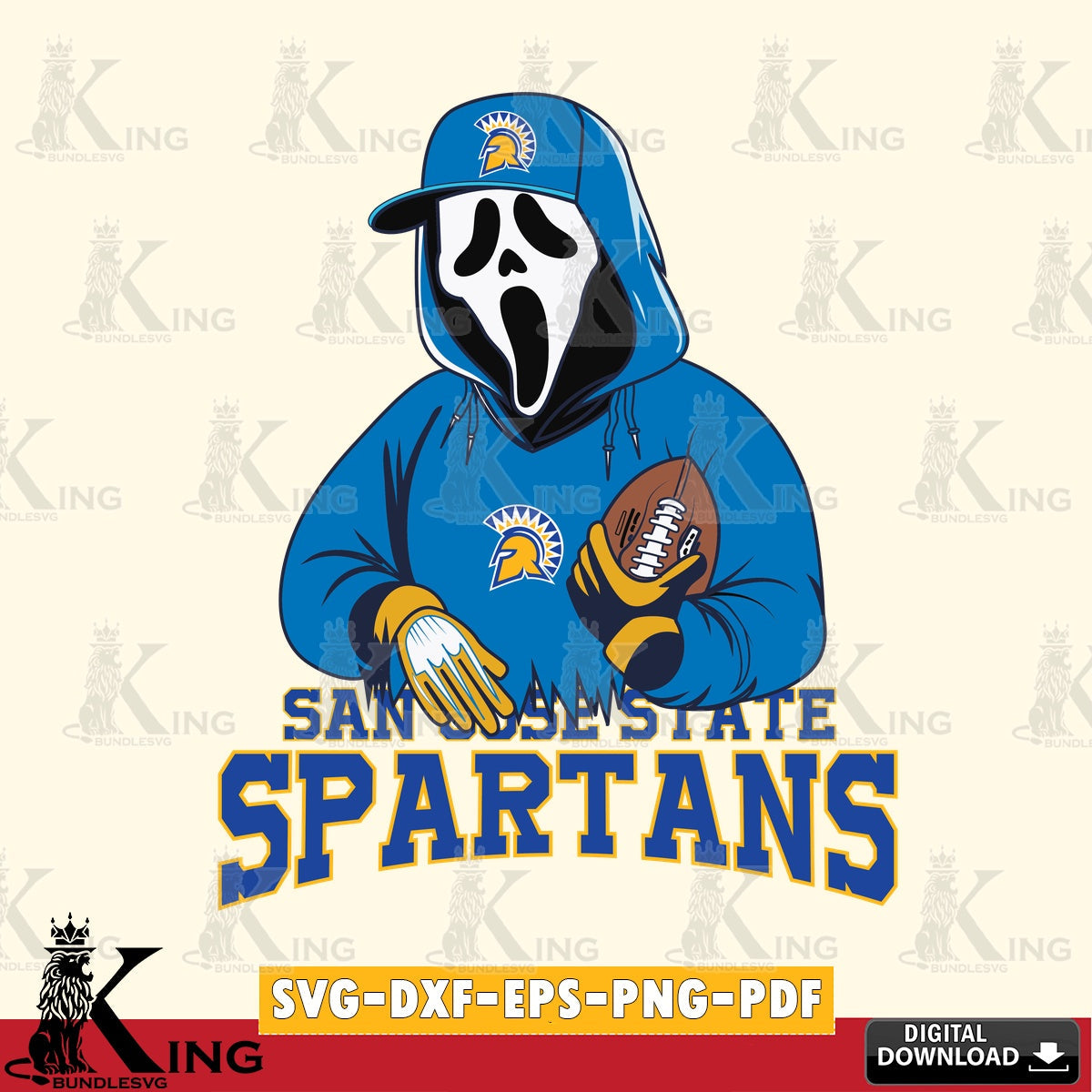 Custom design featuring San José State Spartans Ghostface Scream football player, PNG clipart for sublimation printing and
