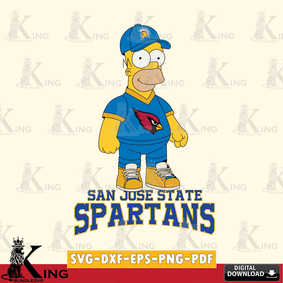 Detailed illustration of San José State Spartans Homer Simpson Football, cut file ideal for vinyl projects and T-shirt printing