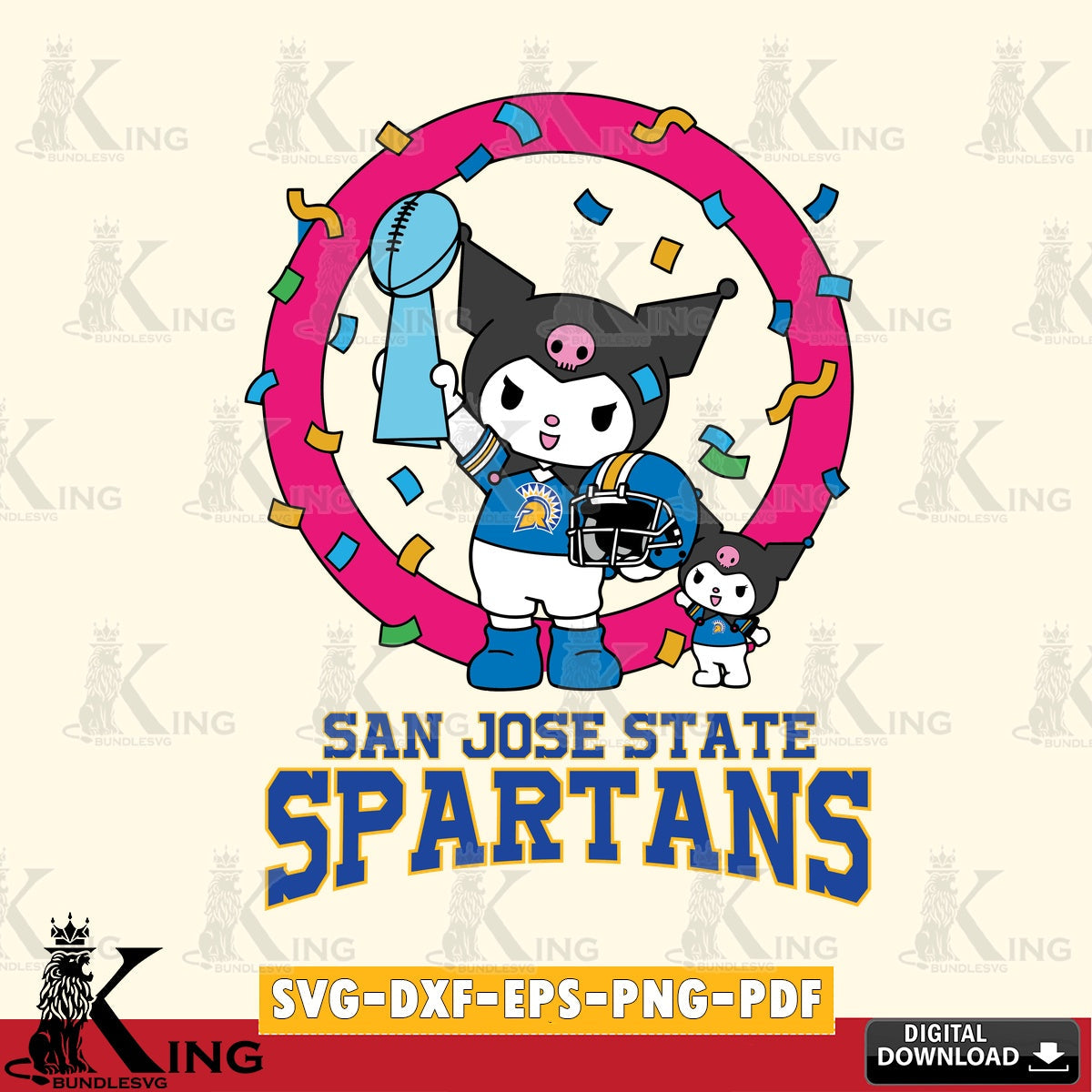 San José State Spartans Kuromi Football Champion SVG file, Cricut, Cut file  , Digital Download , Instant Download, Sanrio svg, Clipart