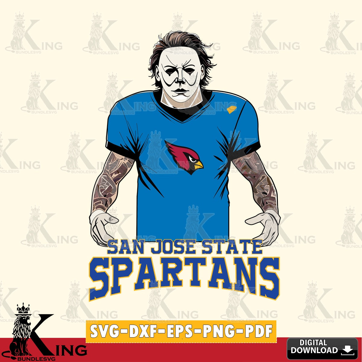 Stylish representation of San José State Spartans Michael Myers Tattoo Football for personalized gifts and laser projects