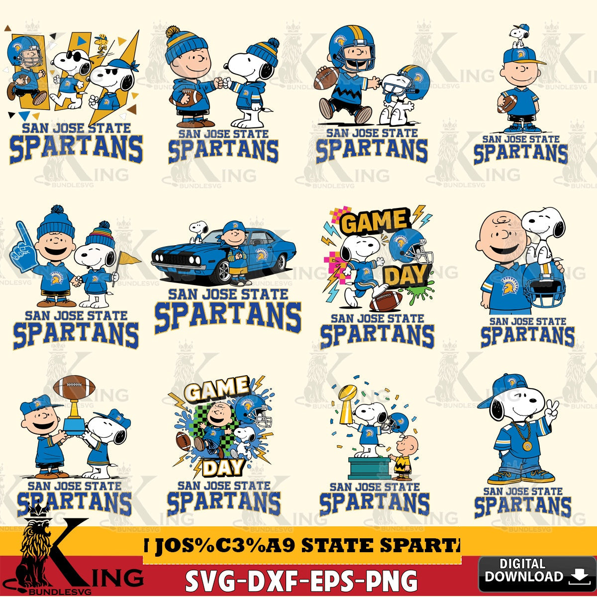 San José State Spartans Peanuts Football NCAA Bundle SVG, Cricut, Cut file  , Digital Download , Instant Download, Peanuts svg, NCAA svg, Football svg, Sport svg