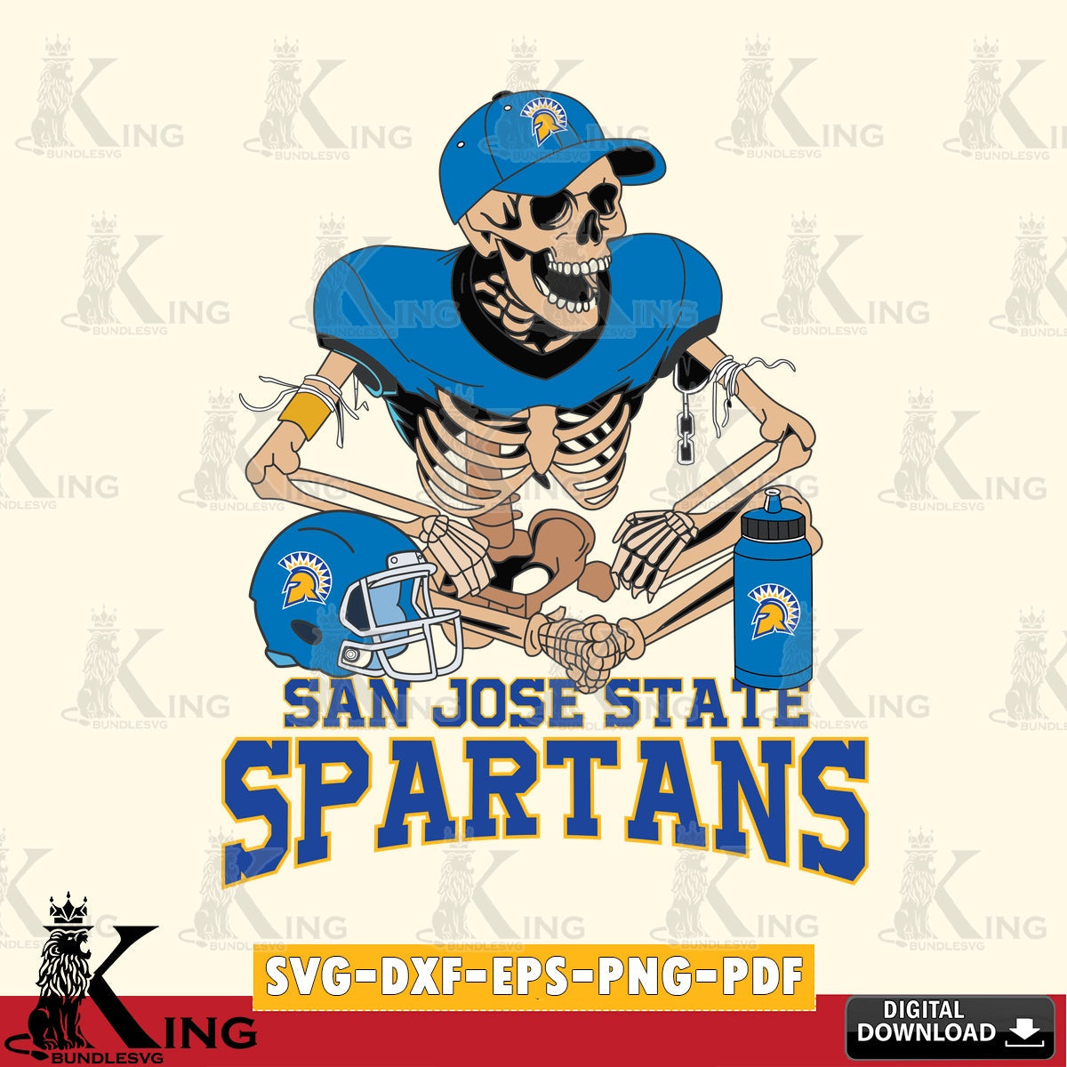 Artistic drawing of a San José State Spartans skeleton football player, SVG cut file for personalized gifts and laser projects