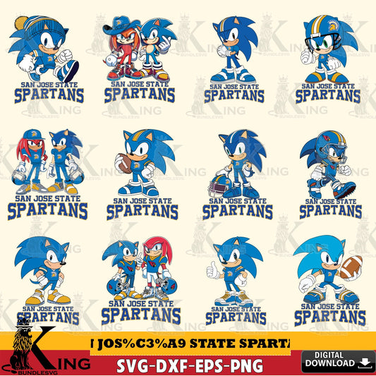 Comprehensive collection of San José State Spartans Sonic & Knuckles NCAA Football Bundle printable vector design for sublimation