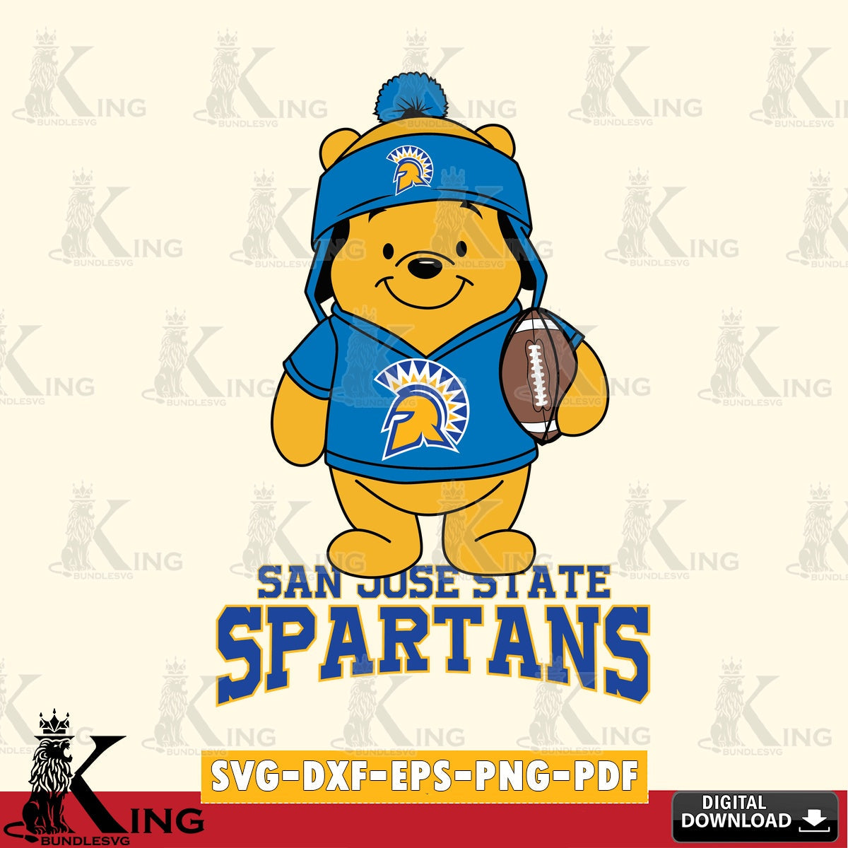 Stylish representation of San José State Spartans Winnie the Pooh player Football for Cricut, NCAA SVG PNG design suitable for
