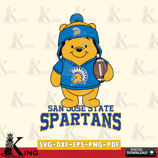 Stylish representation of San José State Spartans Winnie the Pooh player Football for Cricut, NCAA SVG PNG design suitable for