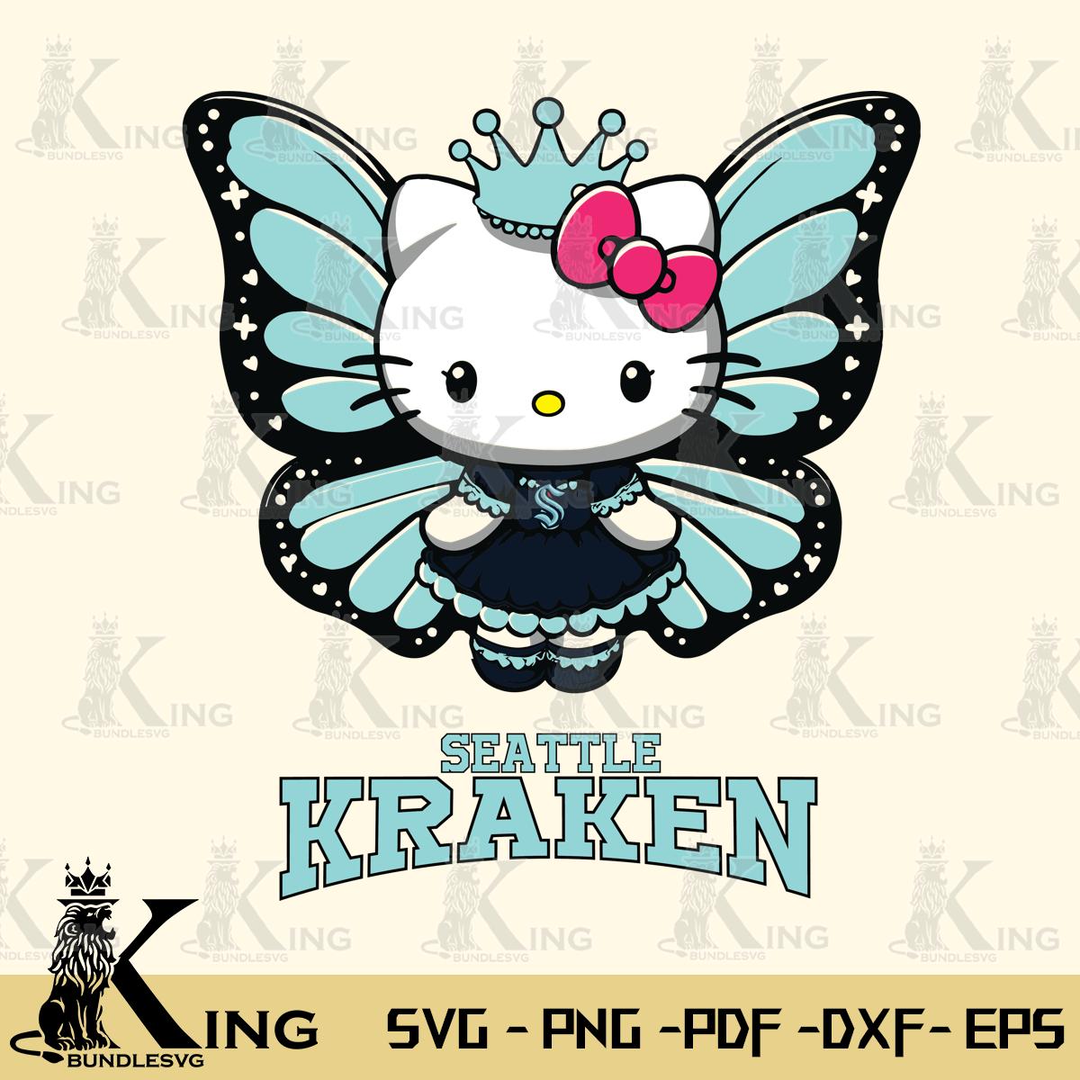 Seattle Kraken Kitty Wings & Flowers Svg Eps Dxf Png File, Digital Download