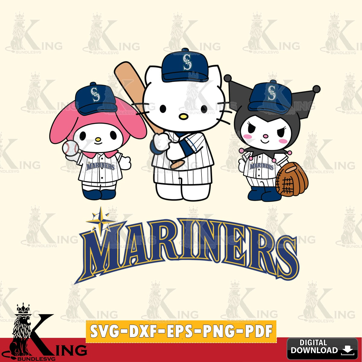 Custom design featuring Seattle Mariners cute kawaii friends, cut file ideal for vinyl projects and T-shirt printing