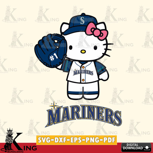 Variety pack of Seattle Mariners Hello Kitty Baseball crafting file for iron-on transfer and vinyl decals