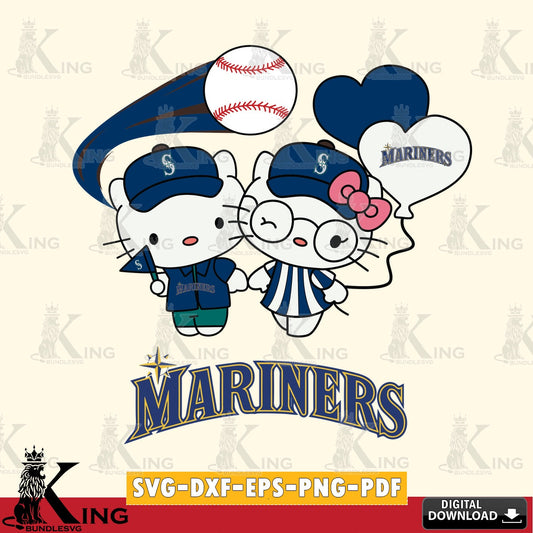 Variety pack of Seattle Mariners Hello Kitty baseball couple, high-quality vector for DIY scrapbooking and home decor