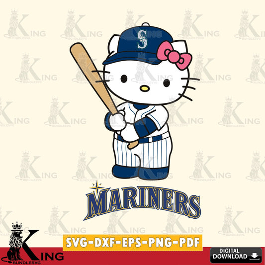 Ultimate set containing Seattle Mariners Hello Kitty baseball batter SVG cut file for personalized gifts and laser projects
