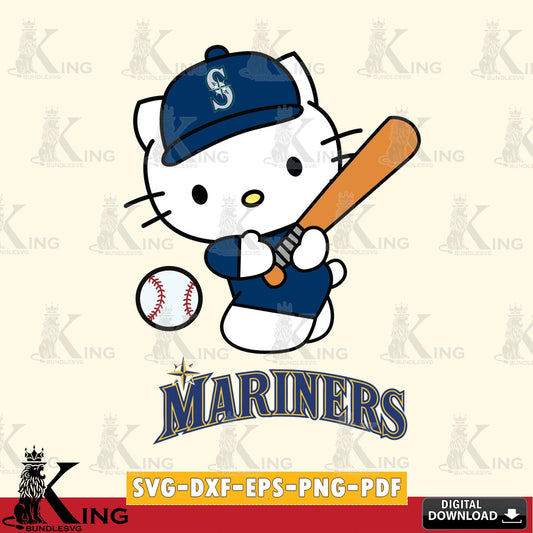 All-in-one bundle of Seattle Mariners Hello Kitty playing baseball cut file ideal for vinyl projects and T-shirt printing