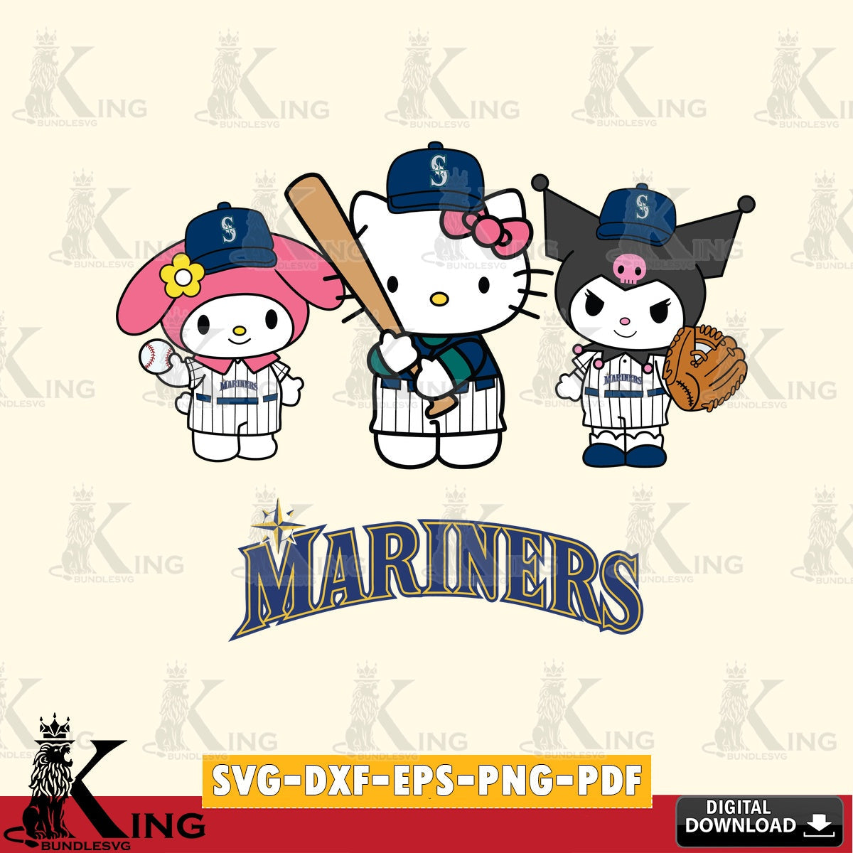 Artistic drawing of Seattle Mariners Kawaii baseball team for Cricut, SVG PNG files perfect for Cricut and Silhouette cutting