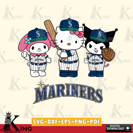 Beautiful illustration of a Seattle Mariners Kawaii team baseball player SVG PNG design suitable for Glowforge and laser cutting