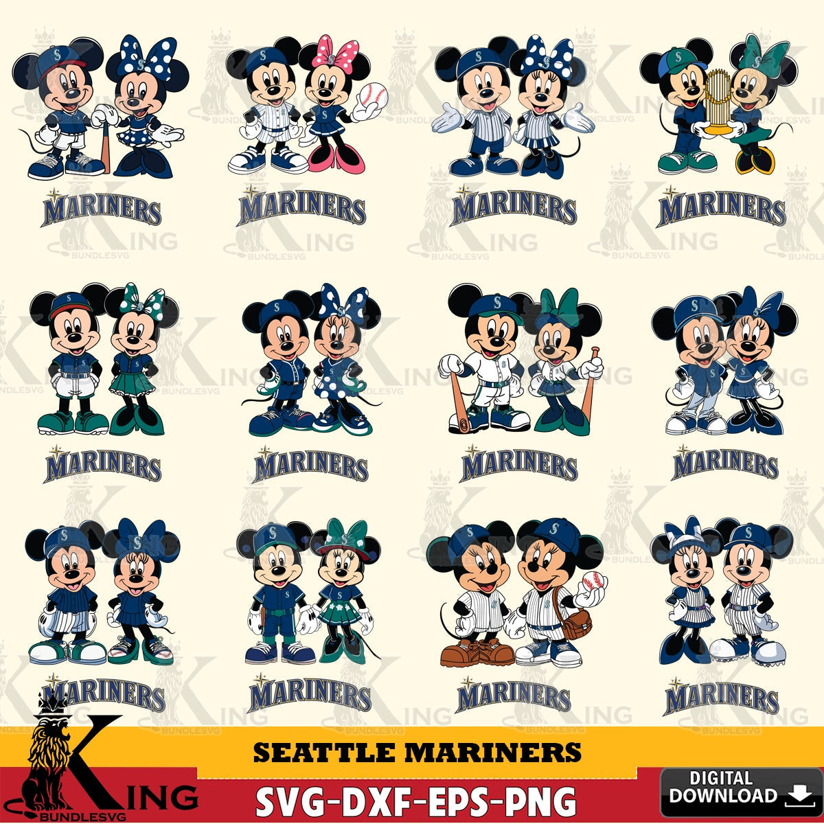 Seattle Mariners Mickey Minnie Baseball Player MLB Bundle SVG file , For Cricut,  File cut , Digital Download , PDF File, Cut Files