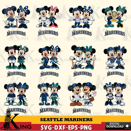 Seattle Mariners Mickey Minnie Baseball Player MLB Bundle SVG file , For Cricut,  File cut , Digital Download , PDF File, Cut Files