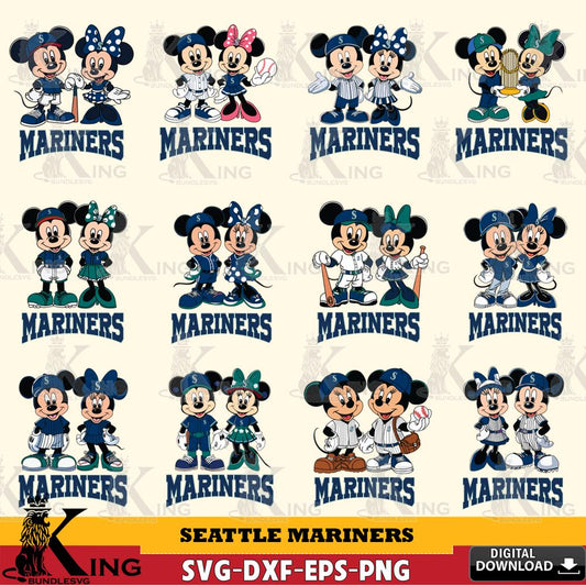 Seattle Mariners Mickey Minnie MLB Bundle SVG DXF EPS PNG PDF, MLB for Cricut, Silhouette, Digital Download , file cut