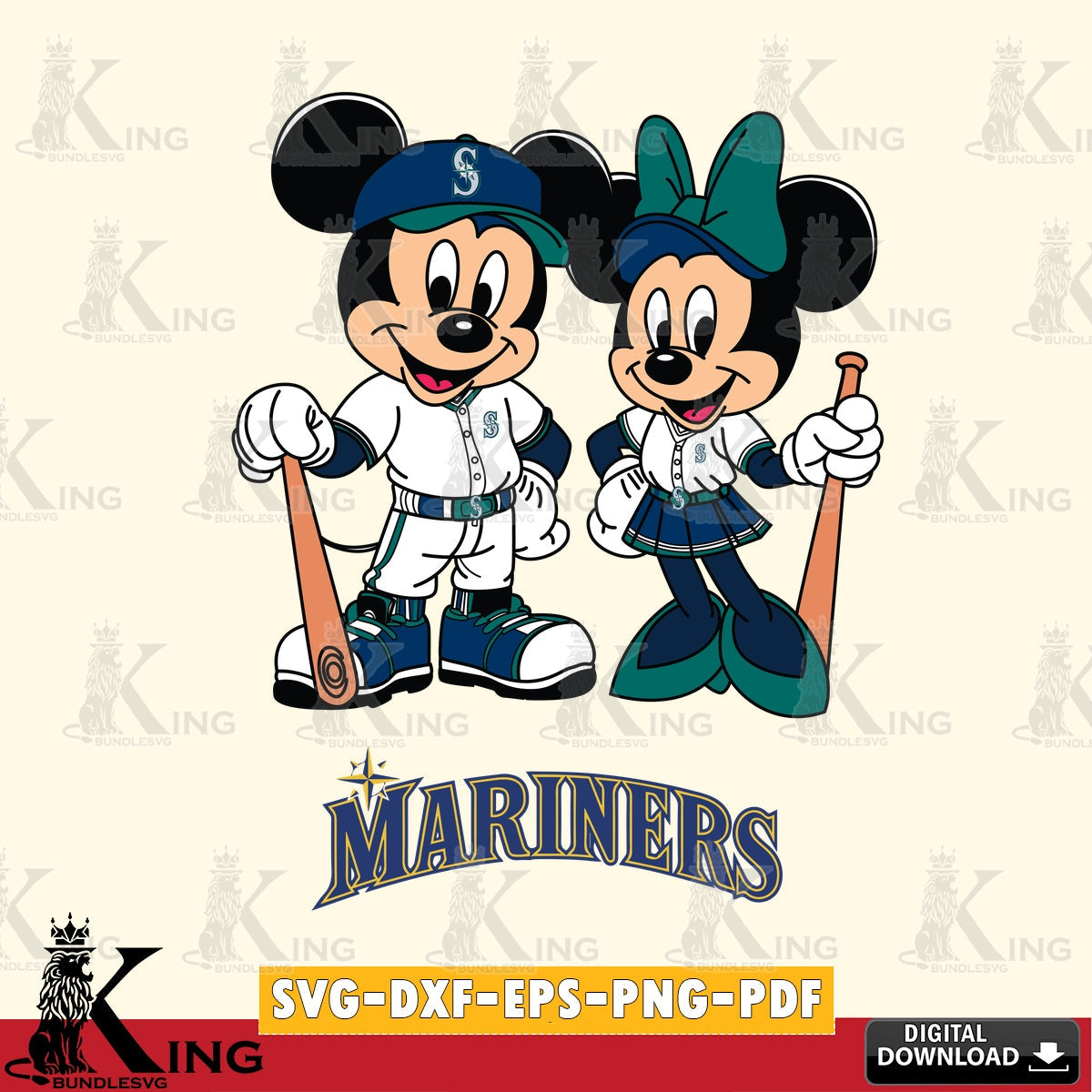 Seattle Mariners Mickey Minnie Mouse player SVG file , For Cricut,  File cut , Digital Download , PDF File, Cut Files