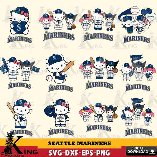 Comprehensive collection of Seattle Mariners Sanrio Squad Baseball MLB Bundle digital clipart compatible with laser engraving and