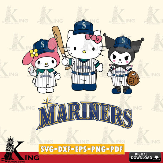 Huge collection of Seattle Mariners Squad kitty kuromi melody vector illustration for POD merchandise and apparel