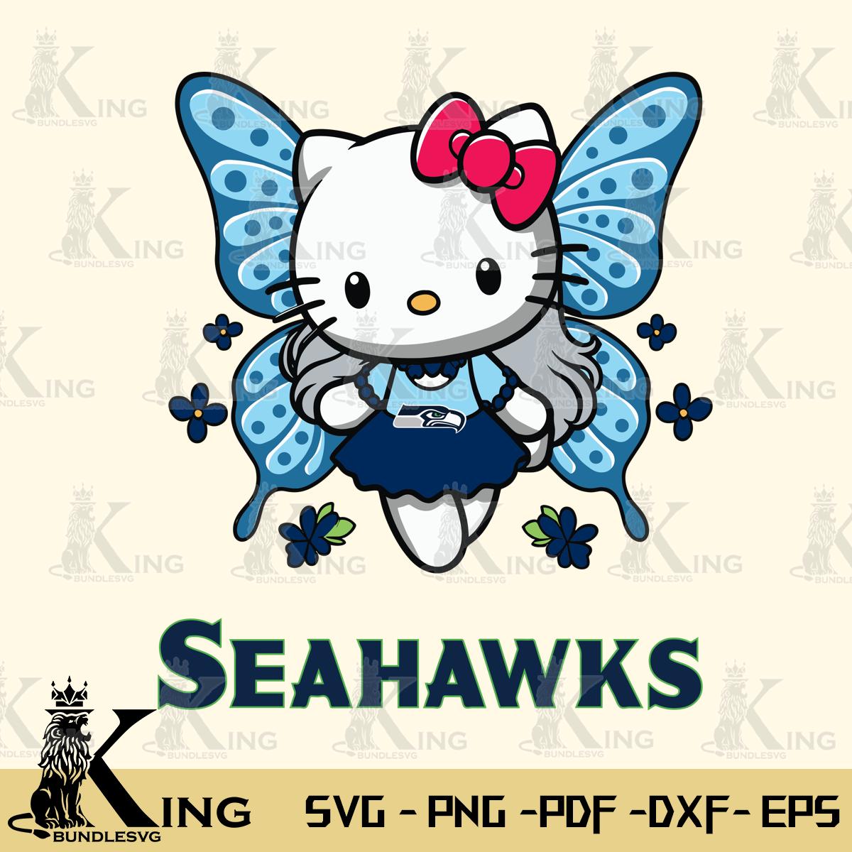 Seattle Seahawks Butterfly Kitty Charm Svg Eps Dxf Png File, Digital Download