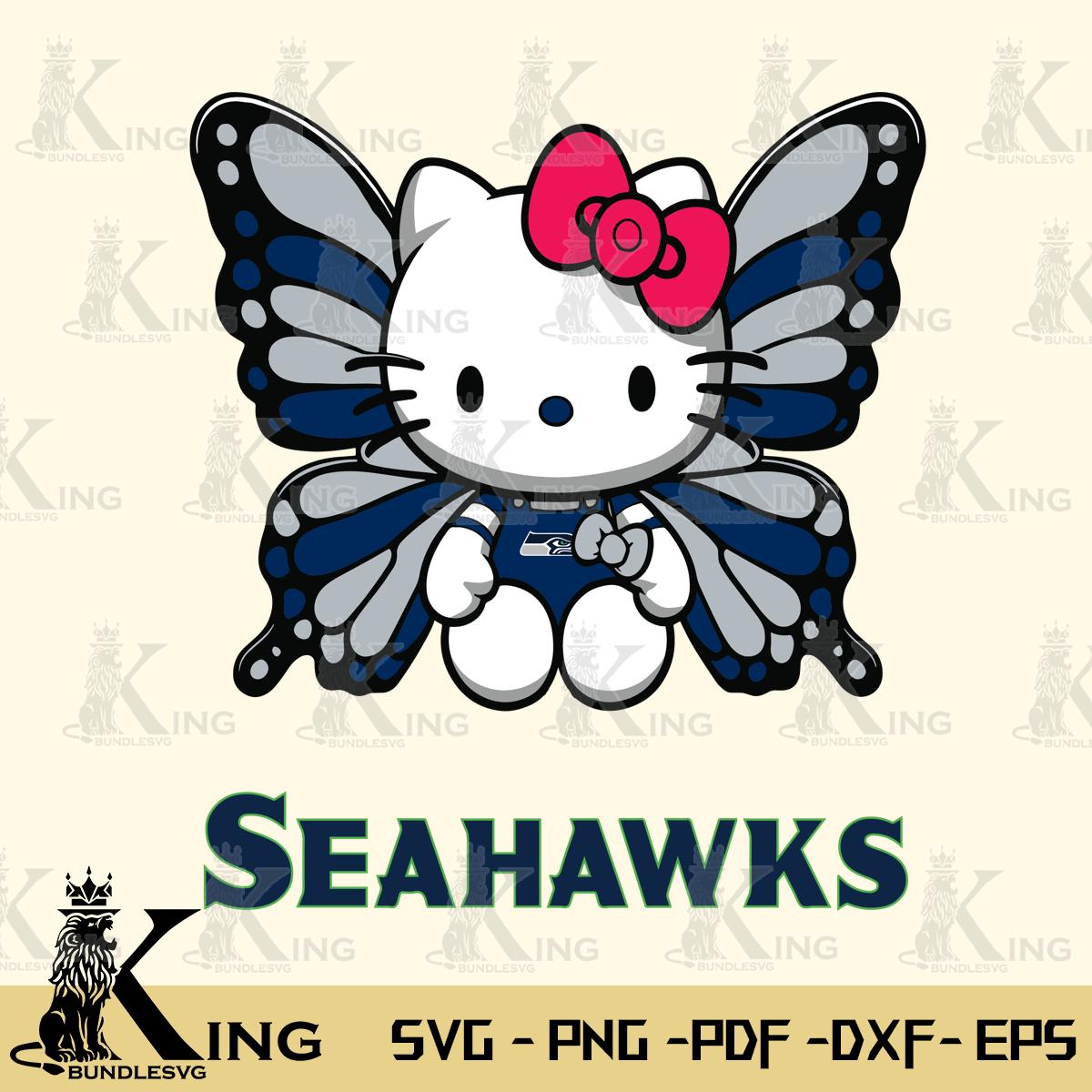 Seattle Seahawks Butterfly Kitty Delight Svg Eps Dxf Png File, Digital Download