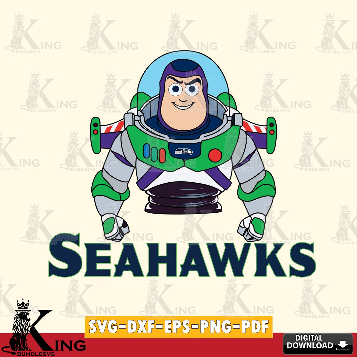 Hand-drawn style art of Seattle Seahawks Buzz Lightyear Football for Cricut, NFL SVG cut file for personalized gifts and laser
