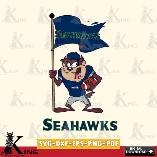 Seattle Seahawks Football Taz Flag Art Cut file  , Digital Download , Instant Download, Looney Tunes svg, Football svg