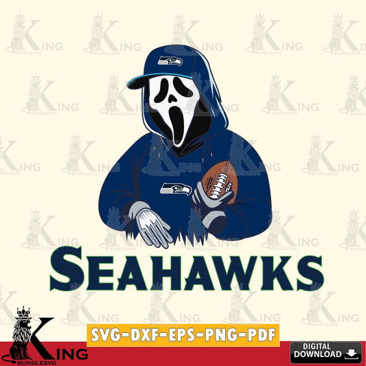 Hand-drawn style art of Seattle Seahawks Ghostface Scream football player, a digital download for Cricut Maker and paper crafts.