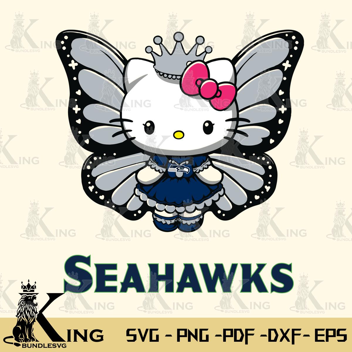 Seattle Seahawks Kitty Wings & Flowers Svg Eps Dxf Png File, Digital Download