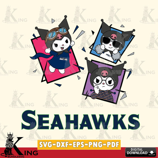 Seattle Seahawks Kuromi Action Football SVG file, Cricut, Cut file  , Digital Download , Instant Download, Sanrio svg, Clipart