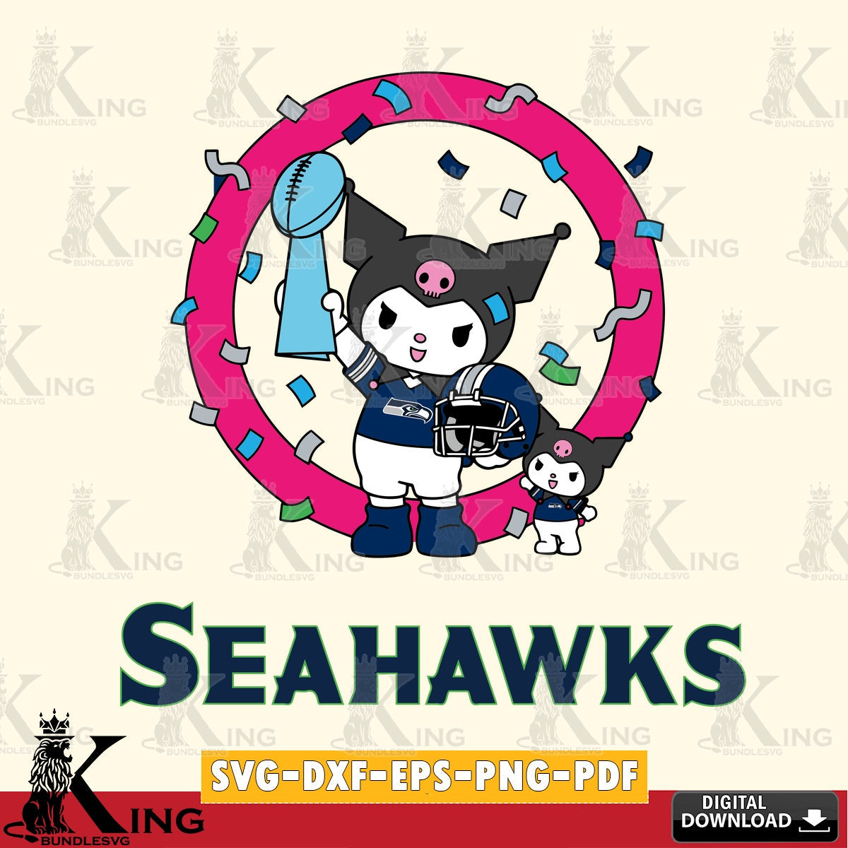 Seattle Seahawks Kuromi Football Champion SVG file, Cricut, Cut file  , Digital Download , Instant Download, Sanrio svg, Clipart