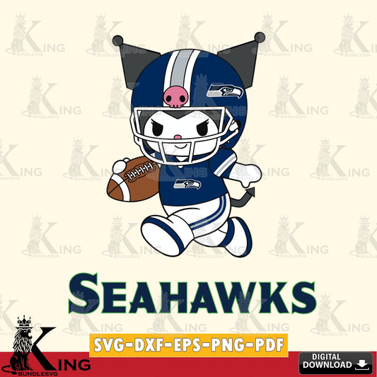 Seattle Seahawks Kuromi Football Run SVG file, Cricut, Cut file  , Digital Download , Instant Download, Sanrio svg, Clipart