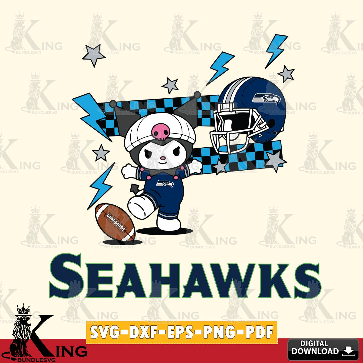 Seattle Seahawks Kuromi Game Day SVG file, Cricut, Cut file  , Digital Download , Instant Download, Sanrio svg, Clipart