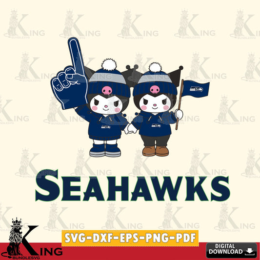 Seattle Seahawks Kuromi rugby Fan SVG file, Cricut, Cut file  , Digital Download , Instant Download, Sanrio svg, Clipart