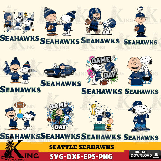 Seattle Seahawks Peanuts Play Football NFL Bundle Cricut file , Cut file  , Digital Download , PDF File , Instant Download