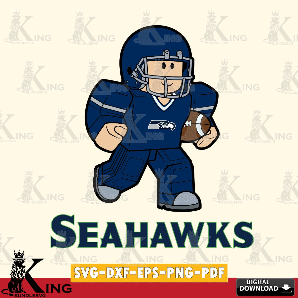 Hand-drawn style art of Seattle Seahawks Roblox player rugby, versatile clip art for stickers, decals, and mugs