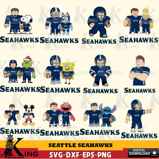 Variety pack of Seattle Seahawks Roblox with Friends football NFL bundle, high-quality vector for DIY scrapbooking and home decor