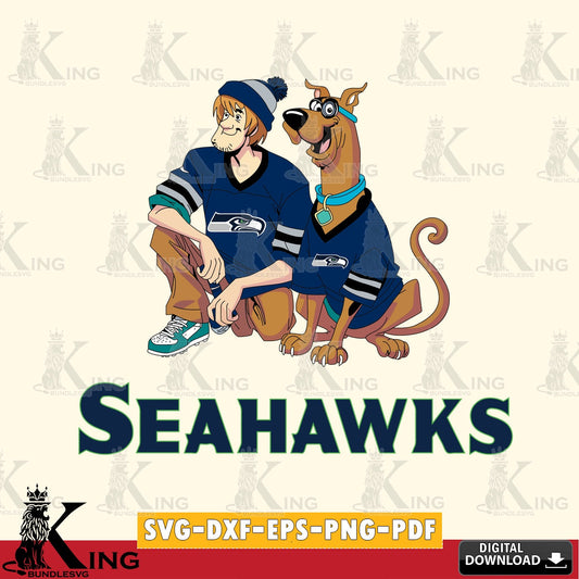 Custom design featuring Seattle Seahawks Shaggy and Scooby Doo football vector illustration for POD merchandise and apparel