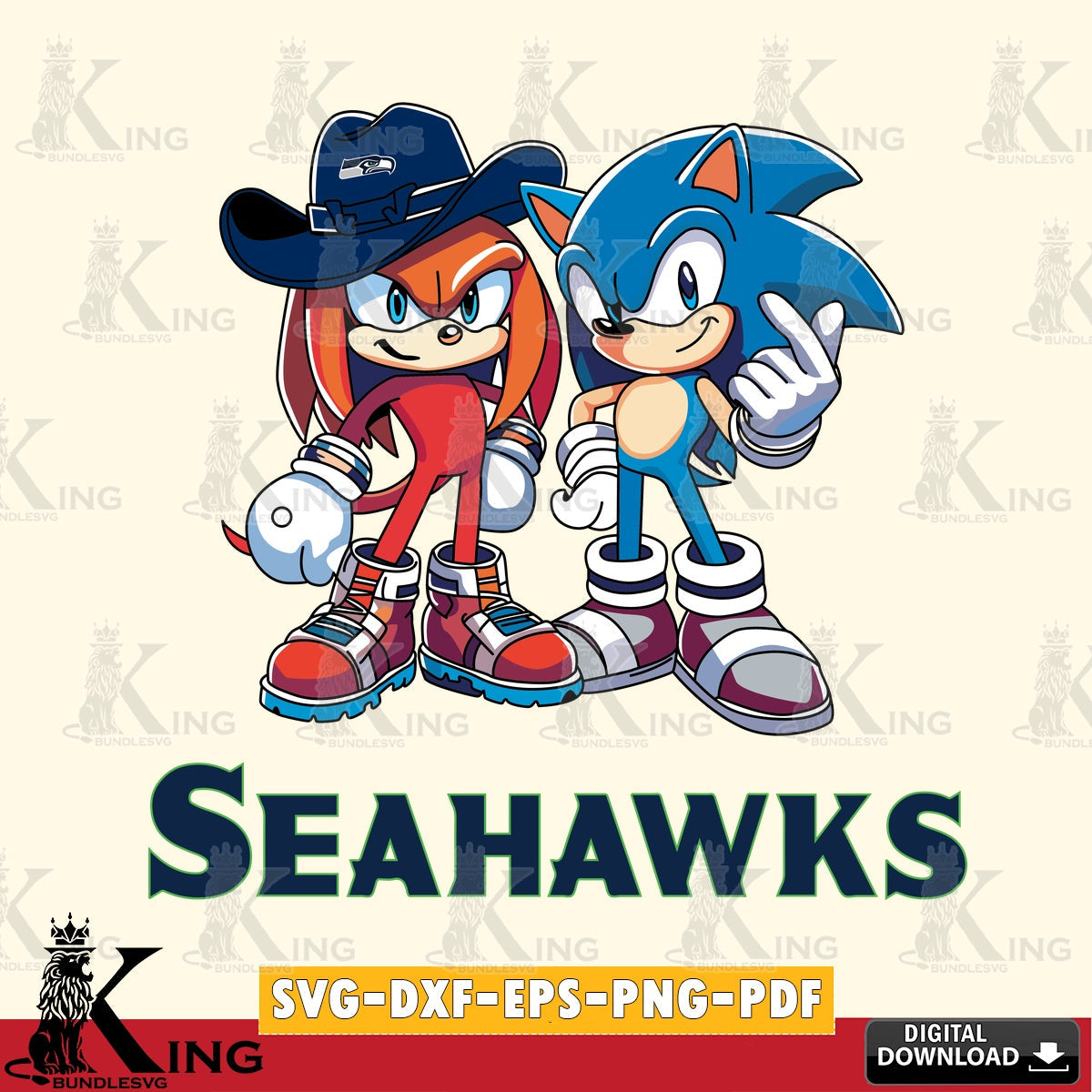 Custom design featuring Seattle Seahawks Sonic & Knuckles football mascot SVG PNG files perfect for Cricut and Silhouette cutting