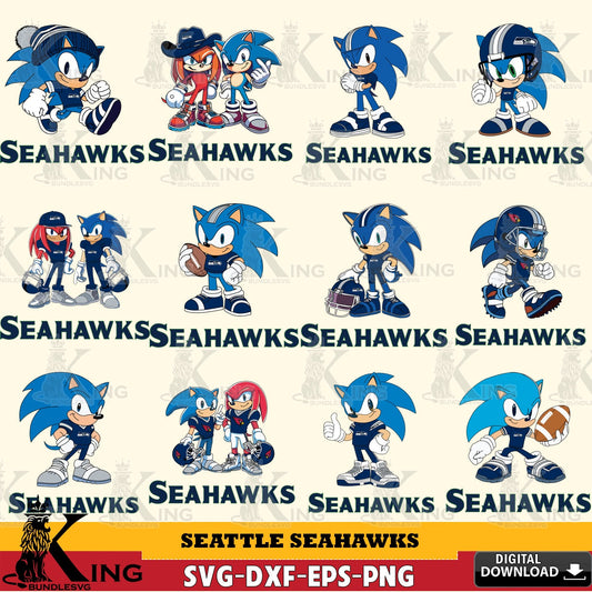 Exclusive set of Seattle Seahawks Sonic & Knuckles NFL Football Bundle vector, digital download SVG PNG files perfect for Cricut